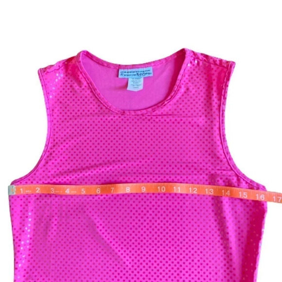 Vintage Self Esteem Sleeveless Tank,Pink w Red Vinyl Dots,Large (measures small) - Picture 5 of 7